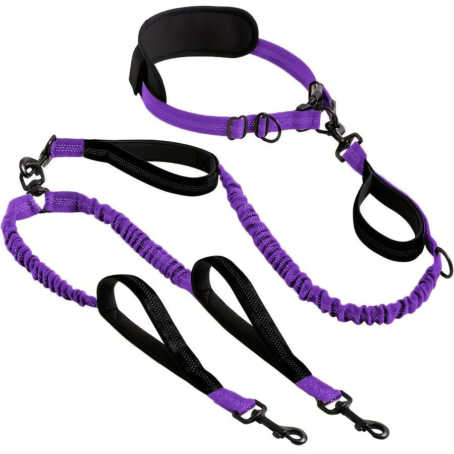 Shock-Absorbing Elastic Dog Leash – Explosion-Proof Dual Handle Running & Walking Rope
