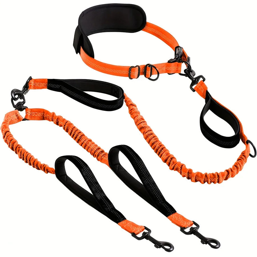 Shock-Absorbing Elastic Dog Leash – Explosion-Proof Dual Handle Running & Walking Rope