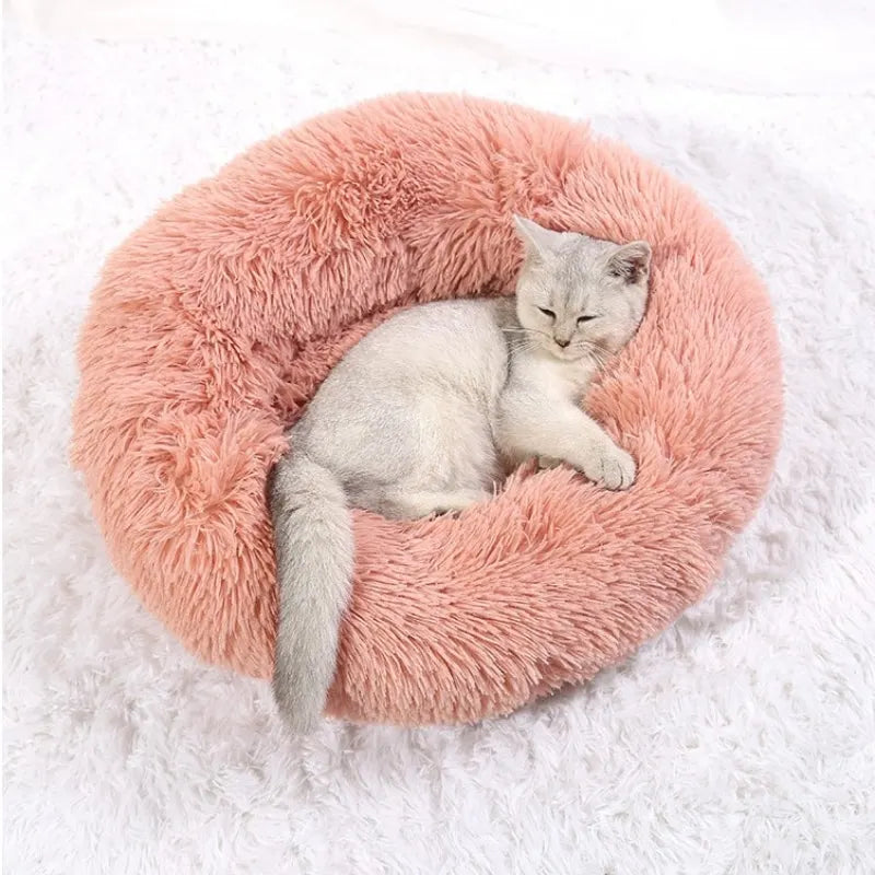 Round Plush Pet Bed (40-90cm) – Super Soft Winter Cozy Bed for Cats & Dogs of All Sizes