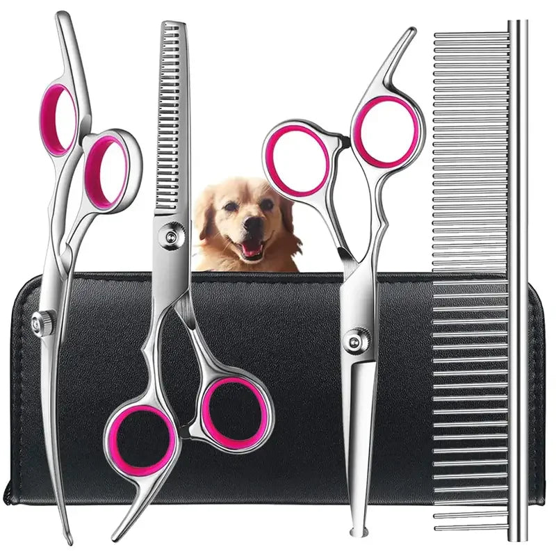 4 Versatile Sizes  Straight shears, curved shears, and smaller detail scissors for full-body grooming.