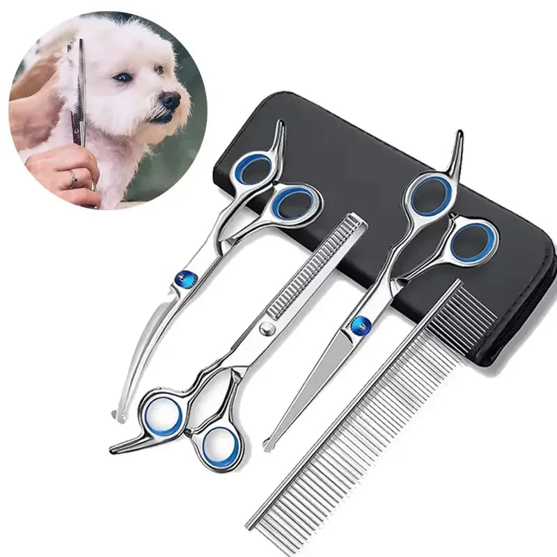 4 Versatile Sizes  Straight shears, curved shears, and smaller detail scissors for full-body grooming.