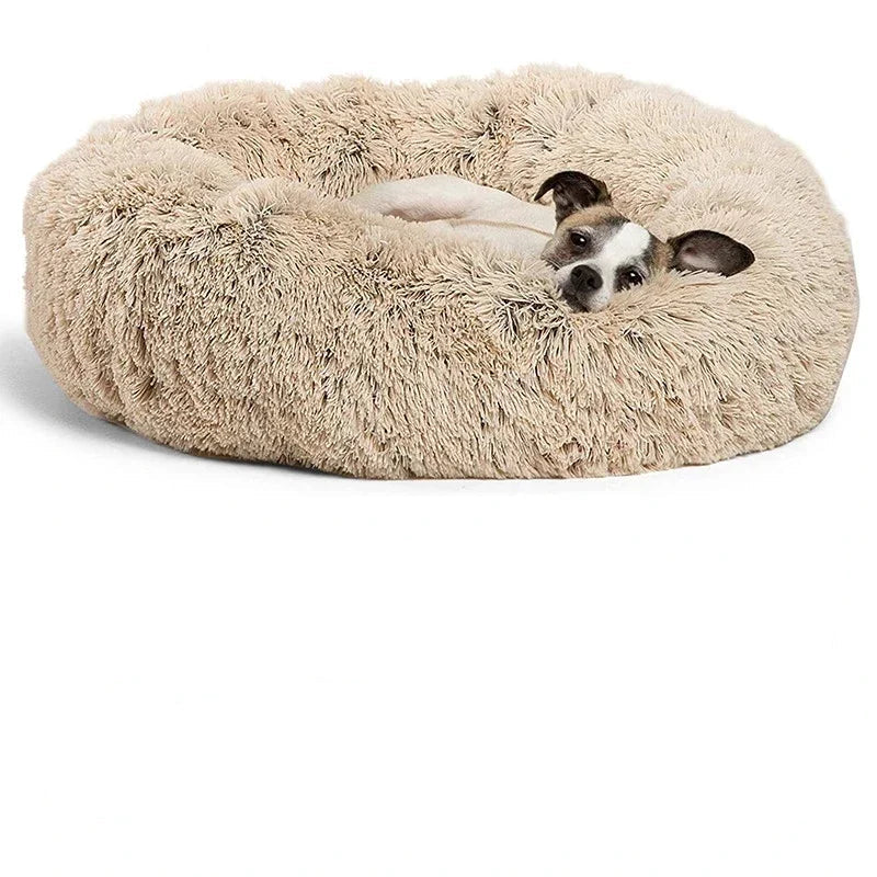 Round Plush Pet Bed (40-90cm) – Super Soft Winter Cozy Bed for Cats & Dogs of All Sizes